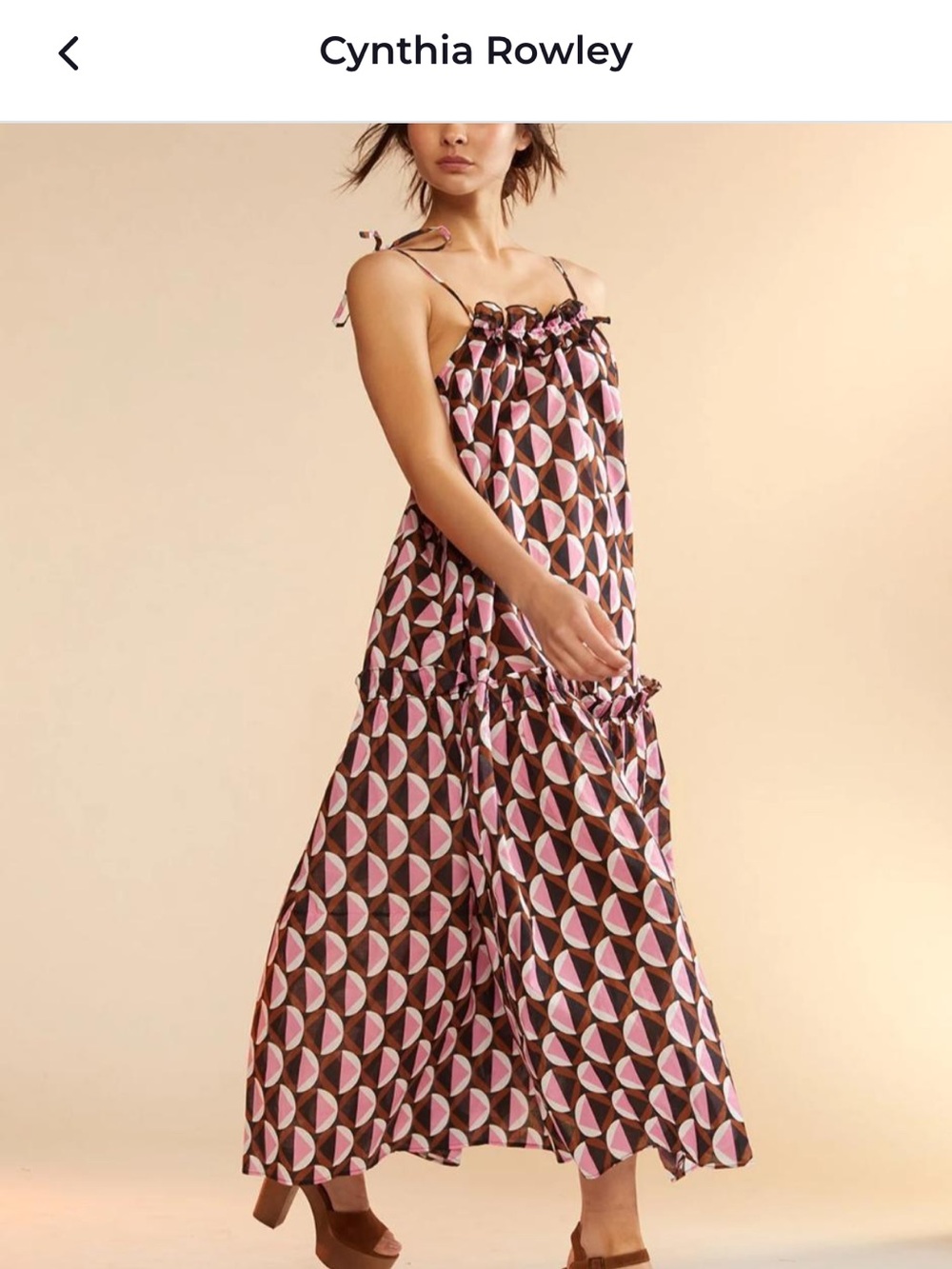 Cynthia Rowley Pink and Brown Geometric Tie-Shoulder Maxi Dress M